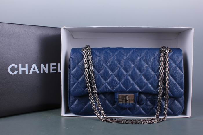chanel2.55方扣复刻版链条包 蓝色象纹牛皮香奈儿包包