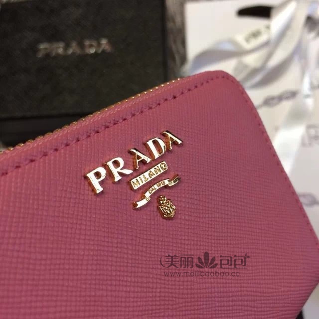 精简绣针款prada普拉达拉链零钱包卡包