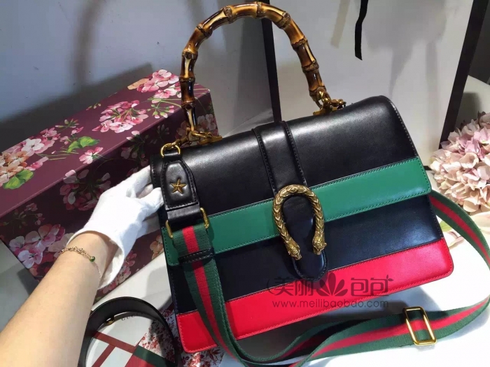 dionysns虎头马刺扣 拼色牛皮gucci古驰竹节手提包412999图片