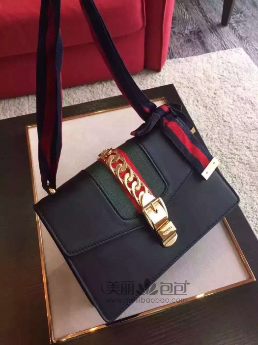 古驰新款gucci sylvie女包 中号彩色织布肩带锁链包42