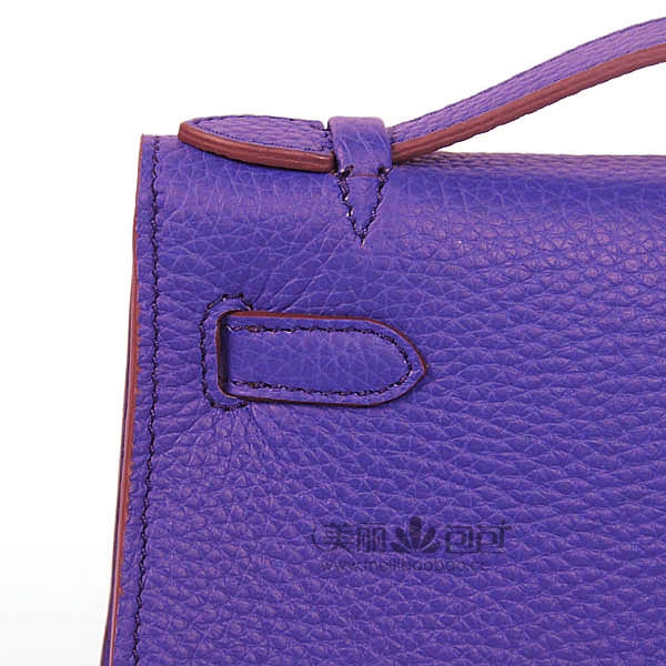 hermes Kelly 22cm紫蓝色荔纹女包 小号银扣爱马仕凯莉包