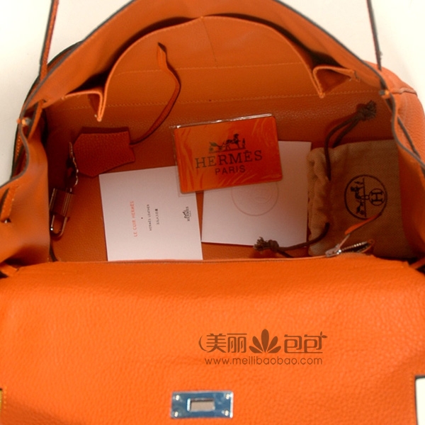 hermes kelly 原版橙色荔纹牛皮爱马仕凯莉包32-35cm