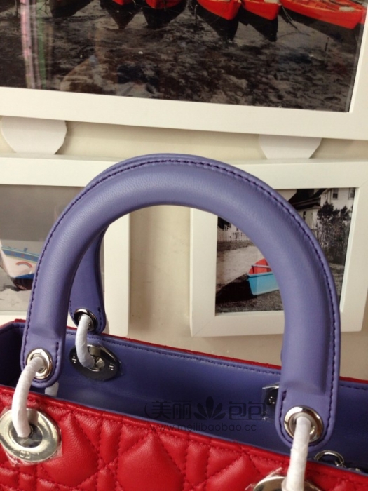 全新精美红粉紫三拼色lady dior 法国原版羊皮迪奥戴妃包99002