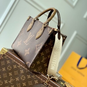 lv onthego 25小号手袋 tote老花购物袋 绣字宽肩带M46373