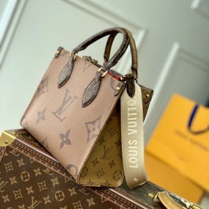 lv onthego 25小号手袋 tote老花购物袋 绣字宽肩带M46373