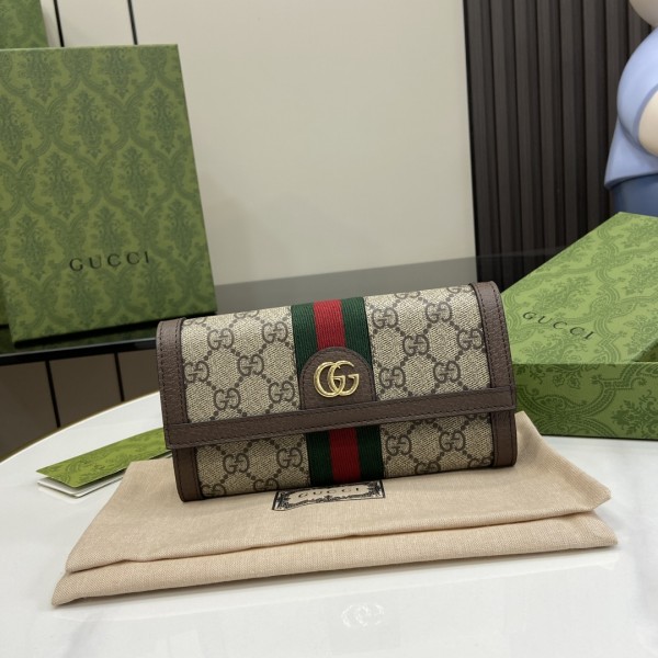 gucci Ophidia经典系列GG图案长款翻盖钱包523153