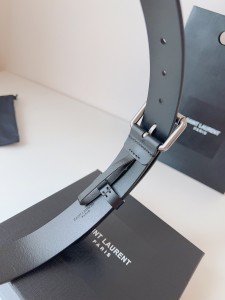 ysl belt 3.5cm 圣罗兰女士宽版腰带 复古针扣 光滑平纹牛皮 黑银色