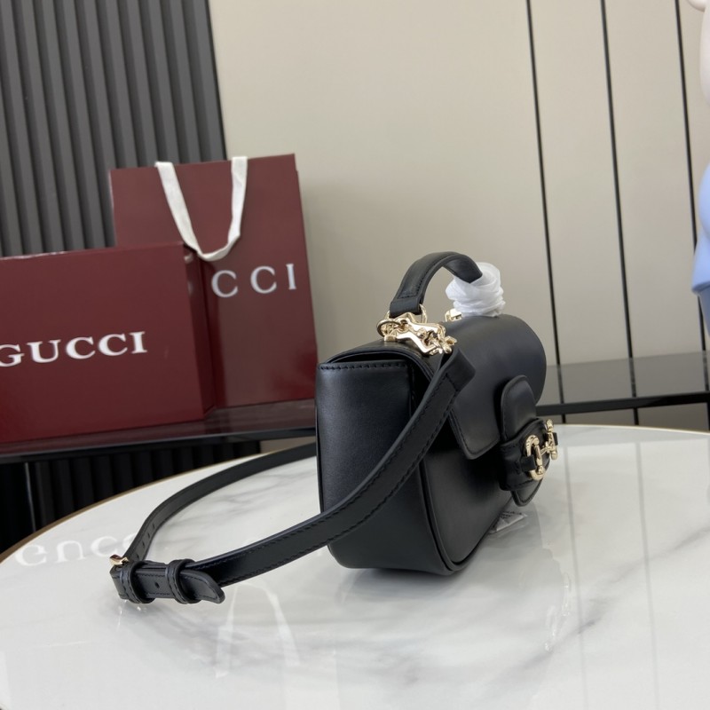 黑色牛皮 gucci Horsebit 1955系列 古琦新款女包 马衔扣小号手提肩背包815206