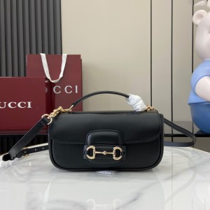 黑色牛皮 gucci Horsebit 1955系列 古琦新款女包 马衔扣小号手提肩背包815206