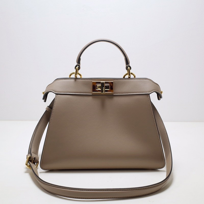 小号鸽子灰色纳帕皮 fendi Iconic Peekaboo ISeeU女士手提包8327