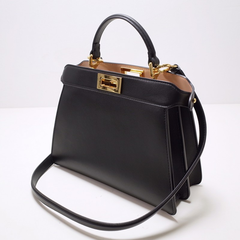 小号黑色纳帕皮 fendi Iconic Peekaboo ISeeU女士手提包8327