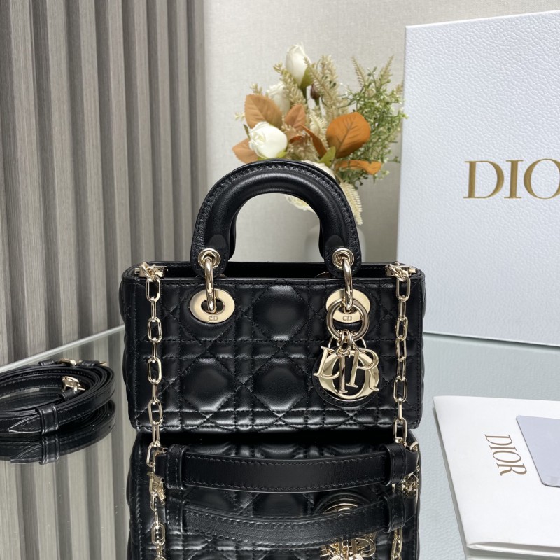 金智秀同款 dior Lady D−Joy迪奥迷你包 横款戴妃包 黑金色羊皮0910